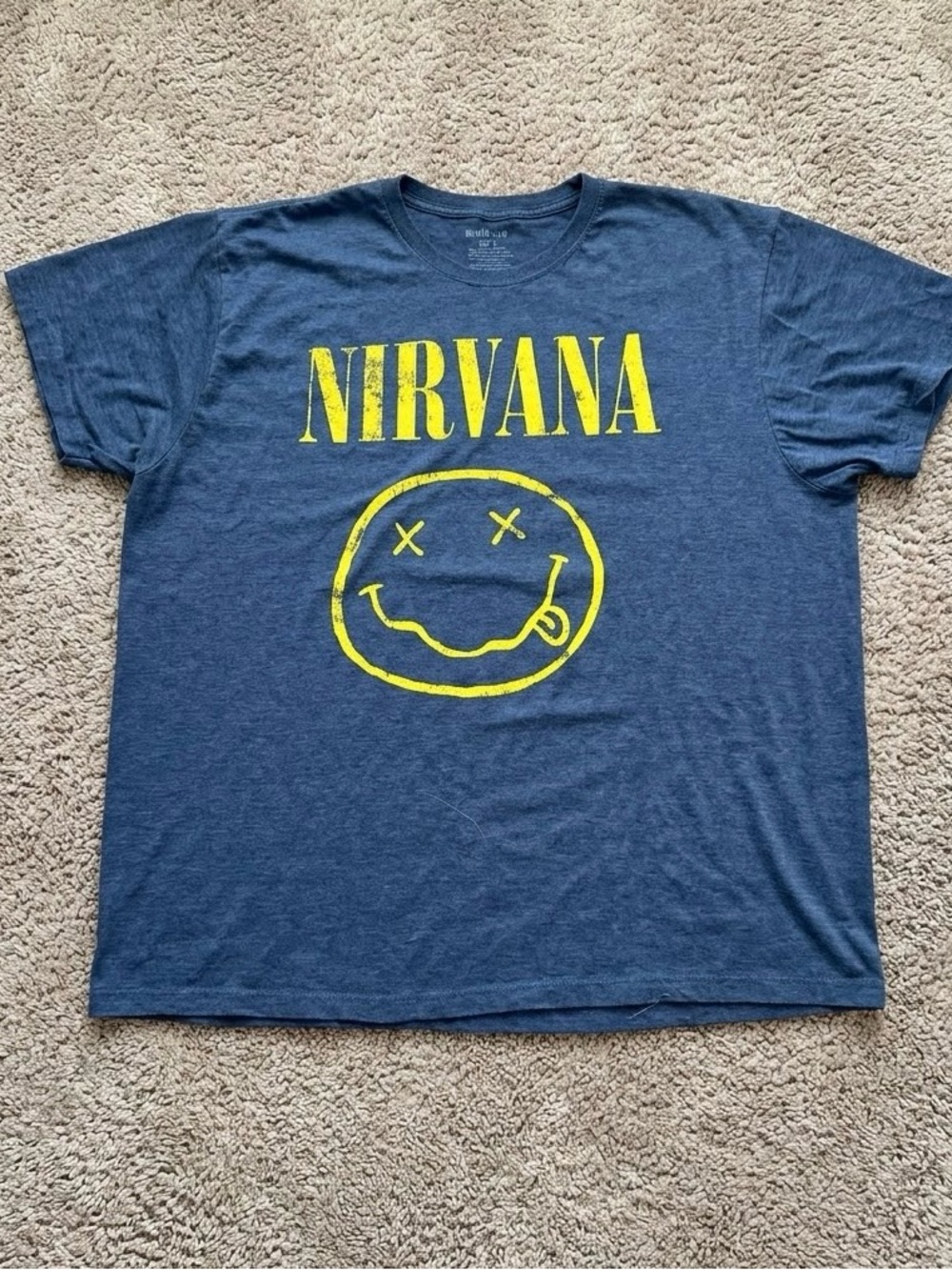 Nirvana Smiley Face Graphic T-Shirt Blue EUC Size 2XL Vintage Style